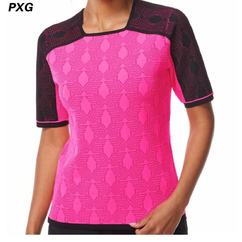 NWOT PXG Women’s Shadow Jacquard Knit Top Black Pink Golf Performance S